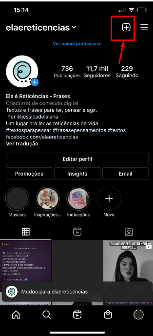 Crie um novo Story